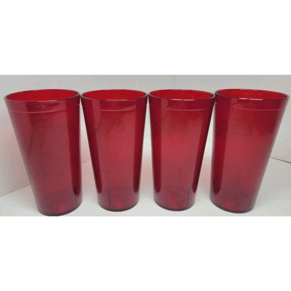 (4) Vintage Coca Cola 20 oz Red Plastic Model 5220 Restaurant Cups Carlisle NOS